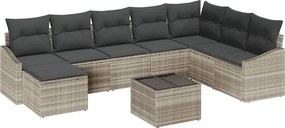 vidaXL Kanapé Szett párnával 9 pcs Világosszürke polirattan
