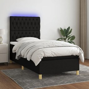 Fekete szövet rugós és LED-es ágy matraccal 80 x 200 cm