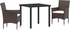 vidaXL Kert étkező szett párnával 3 pcs Barna polirattan