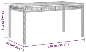 fekete polyrattan és akácfa kerti asztal 140 x 80 x 75 cm