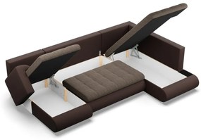 Tokio U sarokkanapé, 3 ágyneműtartóval, fonott + műbőr, jobboldali, barna