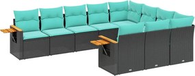 vidaXL 10 részes fekete polyrattan kerti ülőgarnitúra párnával