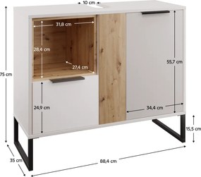 Szekrény mosdó alá, fehér/artisan tölgy, CUBO CUB03