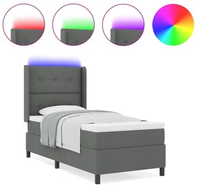 Boxspring Ágy Matrac Külön világítással, Sötétszürke, 90x200 cm Szövet