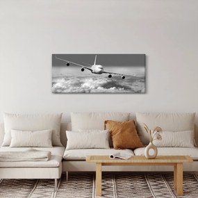 Kép - Repülőgép a felhőkben, fekete-fehér (120x50 cm)