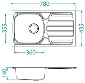 ALVEUS 1136539 - Mosogató BASIC 78x43,5 cm matt acél/satin, nagy konnektor