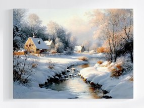 Poszter Tájkép Tél Hó Falu Folyó Patak 80x60