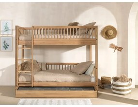 Natúr színű tölgyfa ágyneműtartós emeletes gyerekágy kihúzható pótággyal 90x200 cm Forrest – Vipack
