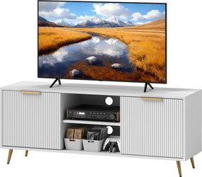 HOMCOM Modern TV Szekrény 55 hüvelykes TV-hez 2 Nyitott Rekesszel és 2 Ajtóval, 120x35x48 cm Fehér | Aosom