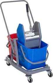 HOMCOM Tisztítókocsi Takarító Kocsi Mop Kocsi 2 Vödrös Rendszerrel 4 Simán Forgó Kerekével Fém+PP Kék+Piros 73 × 45 × 92 cm | Aosom