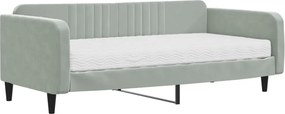 vidaXL világosszürke bársony kanapéágy matraccal 100 x 200 cm