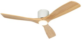 Fehér mennyezeti ventilátor fával 131,5 cm LED-del, fényerőszabályzóval és távirányítóval - Jerri