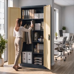 Többfunkciós fém szekrény, antracit / dió, 900x1850x450 mm: DAWID Eco Design