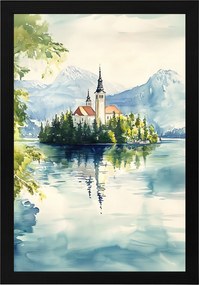 Poszter Keret Fa Tájkép Szlovénia Tó Hibás Templom Sziget 40x60