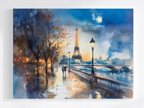 Vászonkép Canvas Párizs Szajna Híd Éjszaka Séta Eiffel-torony 100x75