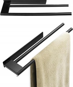 Öntapadós dupla akasztós fali törölközőtartó 40 cm Fekete