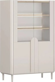 Amilio vitrines szekrény 100 cm kétajtós lábakon - kasmír / olajozott tölgy / kasmír fogantyúk