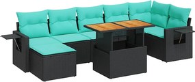 vidaXL 8 részes fekete polyrattan kerti ülőgarnitúra párnákkal