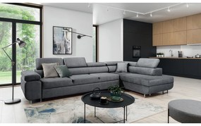 Annabelle Maxi modern sarokkanapé, jobb oldali - grafitszürke könnyen tisztítható velúr Zetta 304 / króm lábak