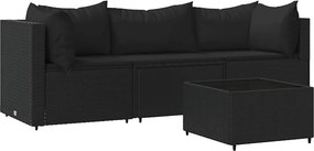 vidaXL 4 részes fekete polyrattan kerti ülőgarnitúra párnákkal