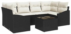 vidaXL Kanapé Szett párnával párnával 7 pcs Fekete és Krém polirattan