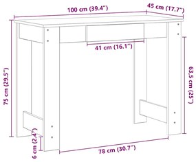 betonszürke forgácslap íróasztal 100x45x75 cm