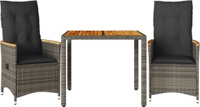 vidaXL 3 részes szürke polyrattan bisztrógarnitúra párnákkal