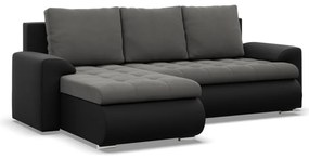 Tokio sarokkanapé, 2 ágyneműtartóval, bársony + műbőr, baloldali, szürke - fekete