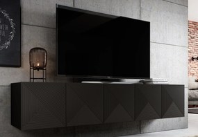 Asha falra szerelhető TV szekrény 200 cm, bordázott előlap - matt fekete