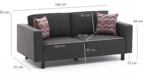 Kétszemélyes kanapé Kale Linen - Antracit