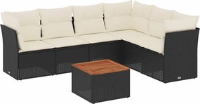 vidaXL 7 részes fekete polyrattan kerti ülőgarnitúra párnával