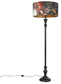 Állólámpa fekete bársony árnyékolóval, virágmintás, arany, 50 cm - Classico