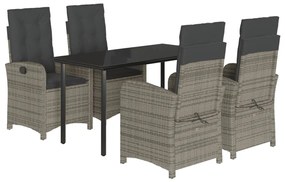 vidaXL 5 részes szürke polyrattan kerti étkezőgarnitúra párnával