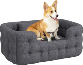 PawHut Kis Kutyafekhely Kutyáknak 2 Párnával, Csúszásmentes Alappal, Levehető és Mosható Borítóval 90x60x35 cm Szürke | Aosom