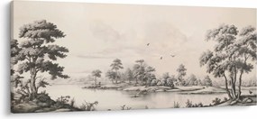 Kép - Vintage tájkép rajz (120x50 cm)