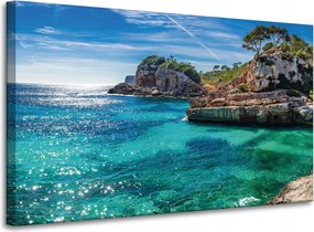 Vászonkép Tájkép Sziklák Víz Fák Nap 100x60 cm