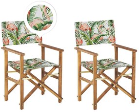 Világosbarna kerti szék kétdarabos szettben szürke/flamingómintás huzattal CINE Beliani
