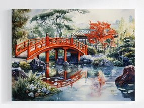 Vászonkép Canvas Japán Kert Híd Tó Akvarell 100x75