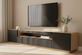 Loftia TV-szekrény 200 cm kétajtós nyitott résszel - artisan / fekete matt