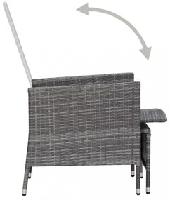 2 részes szürke polyrattan kerti bútorszett párnával