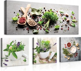 Képek Konyhába Fűszernövények Fűszerek Vászon Kép Falra 4 Részes Konyhai Kép Szett 80x55 CM