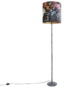 Vintage állólámpa antik szürke árnyékolóval virágmintás 40 cm - Simplo
