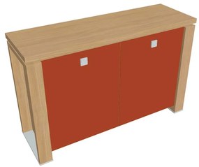 Verno+ alacsony szekrény 140 x 46 x 90 cm, üvegajtó, világos tölgy / narancs