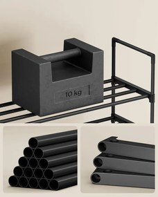 2-szintes cipőtartó, rakásolható fém állvány 8-10 pár cipőhöz, fekete