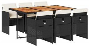 vidaXL 7 részes fekete polyrattan kerti étkezőgarnitúra párnával