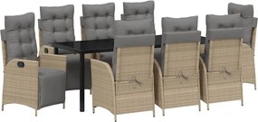 vidaXL Kert étkező szett párnával 9 pcs Bézs polirattan