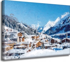 Vászonkép Hófalu a hegyek között Tél 40x30 cm Ideális ajándék