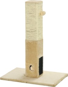 PawHut 79 cm Magas Macska Kaparóoszlop Szőrös Kefevel, 2 Lógó Gömbbel, Zsineg Kötéllel, Közepes Macskáknak, Bézs | Aosom