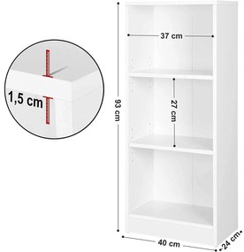 3 szintes könyvespolc állítható polcokkal, fehér