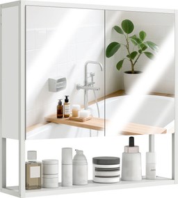 HOMCOM tükörszekrény fali fürdőszobai, 60 x 16 x 60 cm — 2 tükörajtó, állítható belső polc és nyitott polc, fehér | Aosom